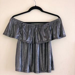 Off the shoulder metallic grey